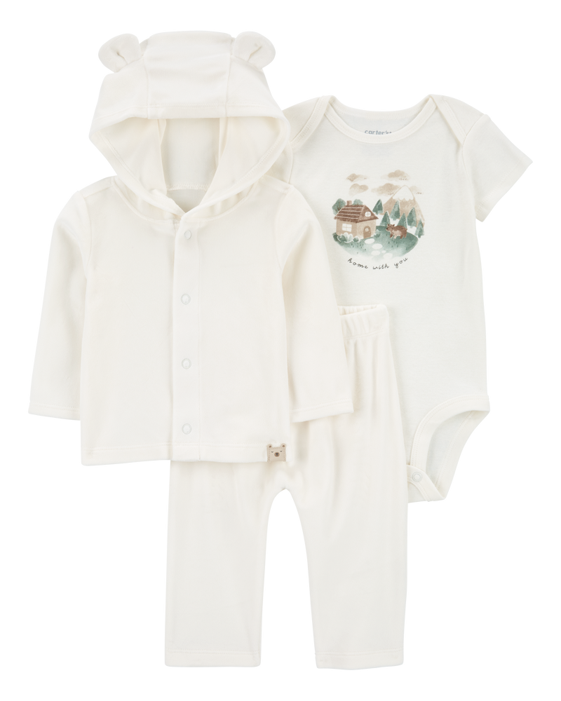 Baby 3-Piece Fuzzy Little Cardigan Set, image 1 of 5 slides