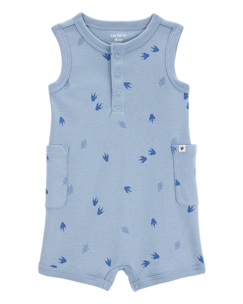 Baby Boy Dinosaur Cotton Romper - Blue, 