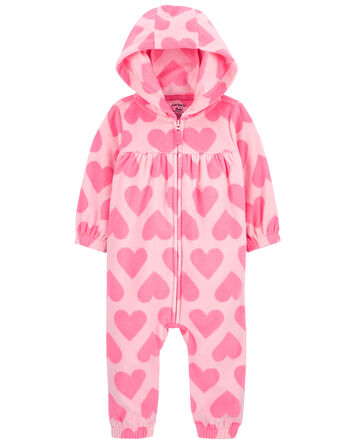 Baby Hearts Hooded Zip-Up Fleece Jumpsuit, 