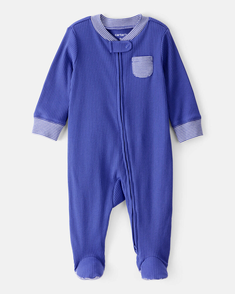 Baby Striped 2-Way Zip Sleep & Play Pajamas, image 6 of 8 slides
