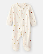 Baby Thanksgiving Turkey Print 100% Cotton Long-Sleeve Sleep & Play Pajamas - Cream, image 1 of 4 slides