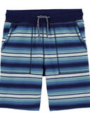 Blue - Kid Striped Ribbed Knit Drawstring Shorts