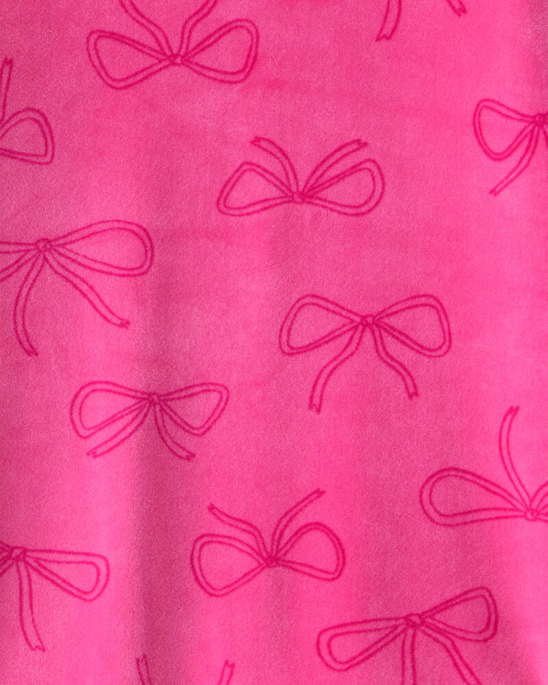 Girls Bow Print Velour Long-Sleeve Loose Fit 2-Piece Pajamas - Pink, image 2 of 3 slides