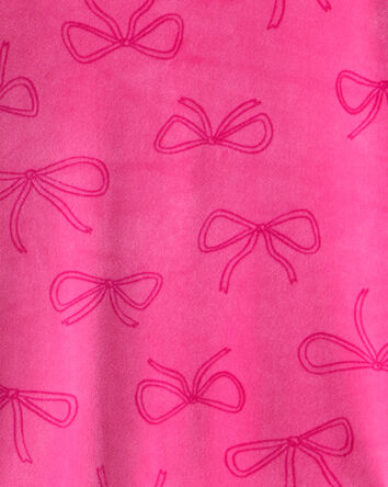 Girls Bow Print Velour Long-Sleeve Loose Fit 2-Piece Pajamas - Pink, 