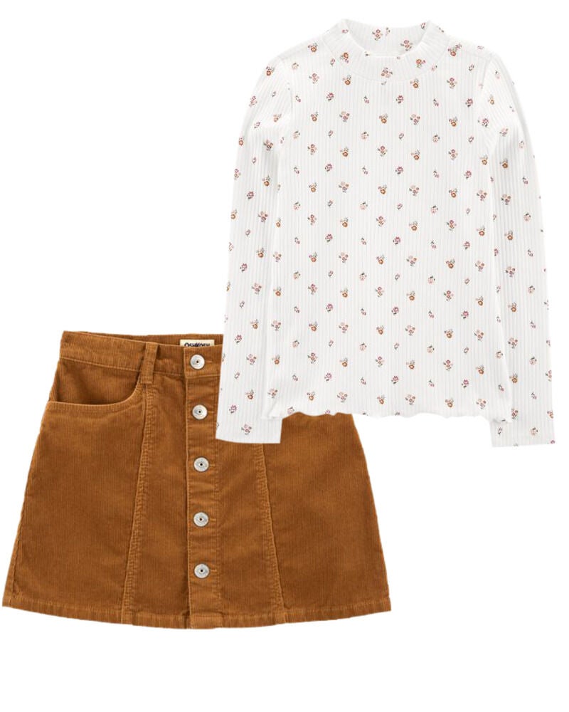 Bundle Kid Long Sleeve Top and Corduroy Skirt Set carters