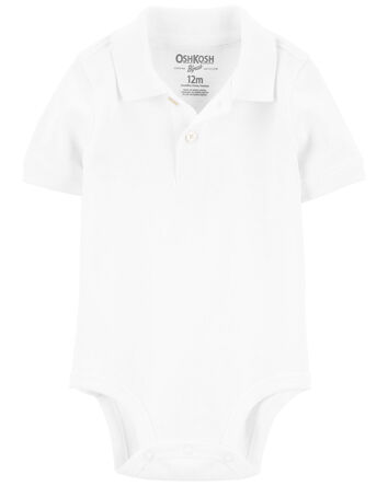 Baby White Piqué Polo Bodysuit, 