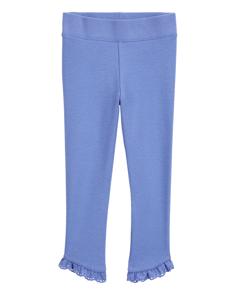 Baby Ribbed Eyelet-Hem Pants - Blue, image 1 of 5 slides
