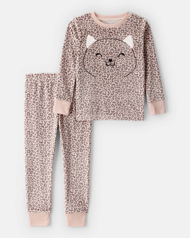 Toddler Girl Leopard Print Velour Long-Sleeve Loose Fit 2-Piece Pajamas, image 1 of 4 slides