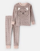Toddler Girl Leopard Print Velour Long-Sleeve Loose Fit 2-Piece Pajamas, image 1 of 4 slides