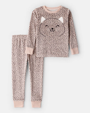 Toddler Girl Leopard Print Velour Long-Sleeve Loose Fit 2-Piece Pajamas, 