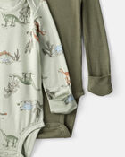 Baby Boy 2-Pack Dinosaur Print PurelySoft Long-Sleeve Multipack Bodysuits - Green, image 2 of 7 slides