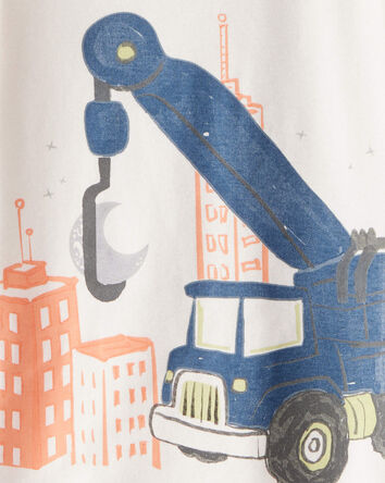 Toddler Boy Construction Print 100% Cotton Long-Sleeve 4-Piece Pajamas - Blue/Navy/White, 
