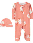 Pink - Baby 2-Piece Floral Sleep & Play & Cap Set