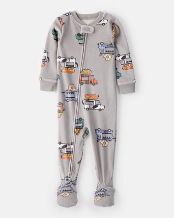Toddler Boy Food Truck Loose Fit Long-Sleeve 2-Way Zip 1-Piece Pajamas, 