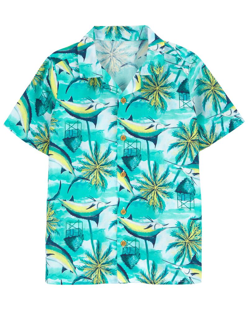 Kid 2-Piece Tropical Button-Front Shirt & Pull-On Terrain Shorts Set
, image 3 of 6 slides