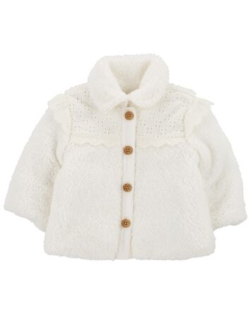 Crochet Sherpa Jacket - Cream, 