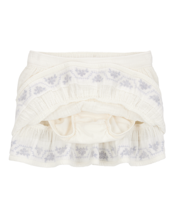 Baby Floral Embroidered Gauze Skort - Ivory, 
