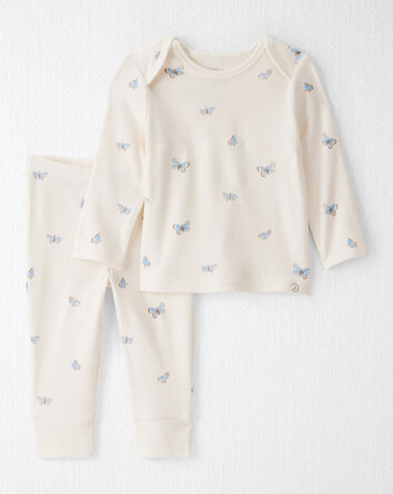 Baby Girl 2-Piece Organic Cotton Ribbed Knit Set in Butterfly Breeze Print, 
