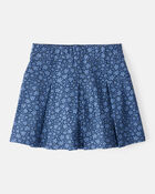 Kid Floral Pleated Pull-On Skort - Navy, image 1 of 4 slides