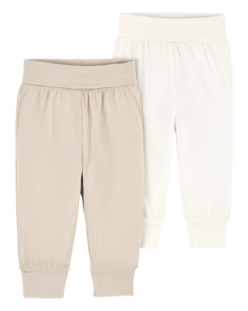 Baby Girl 2-Pack PurelySoft Pull-On Pants - Khaki/Ivory, 