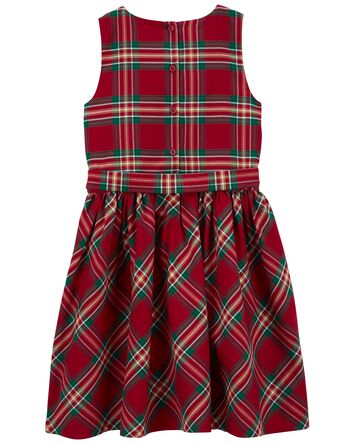 Kid Plaid Sateen Holiday Dress, 