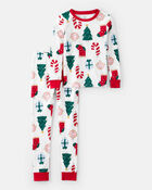 Kid Christmas Print 100% Cotton Long-Sleeve 2-Piece Pajamas - White, image 1 of 3 slides