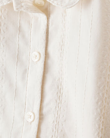 Toddler Girl Cotton Long-Sleeve Button-Down - White, 