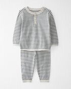 Baby Organic Cotton Gray Striped Sweater Knit Set , image 1 of 6 slides