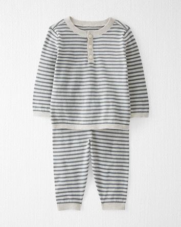 Baby Organic Cotton Gray Striped Sweater Knit Set , 
