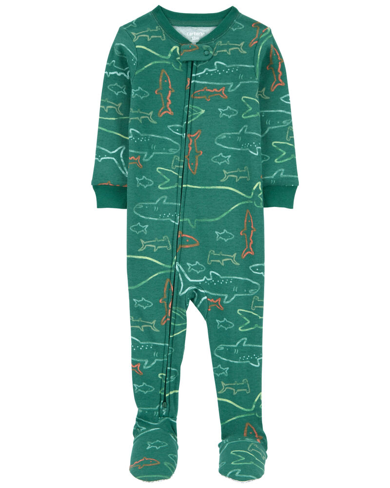 Baby 1-Piece Shark 100% Snug Fit Cotton Footie Pajamas, image 1 of 2 slides
