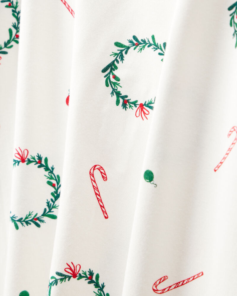 Toddler Christmas Wreath Print PurelySoft Snug Fit 2-Piece Pajamas - White, image 2 of 5 slides