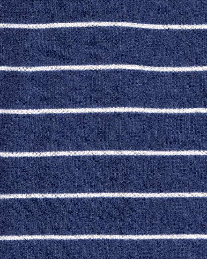 Boys Striped Loose Fit Waffle Knit 2-Piece Pajamas - Navy, image 2 of 3 slides