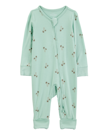 Baby Boy Palm Tree Print 2-Way Zip PurelySoft Convertible Foot Sleep & Play Pajamas - Mint, 