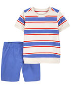 Baby 2-Piece Striped Tee & Canvas Shorts Set, image 1 of 4 slides