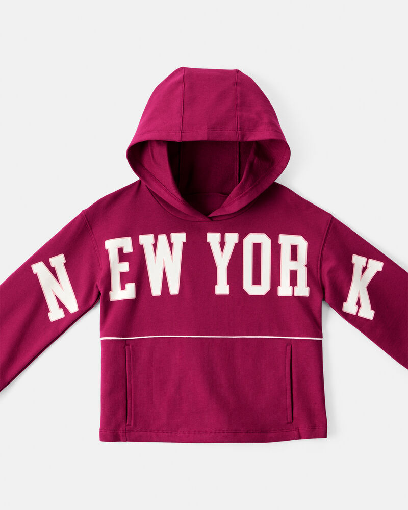 Girls New York Cotton Long-Sleeve Hoodie - Red, image 2 of 4 slides