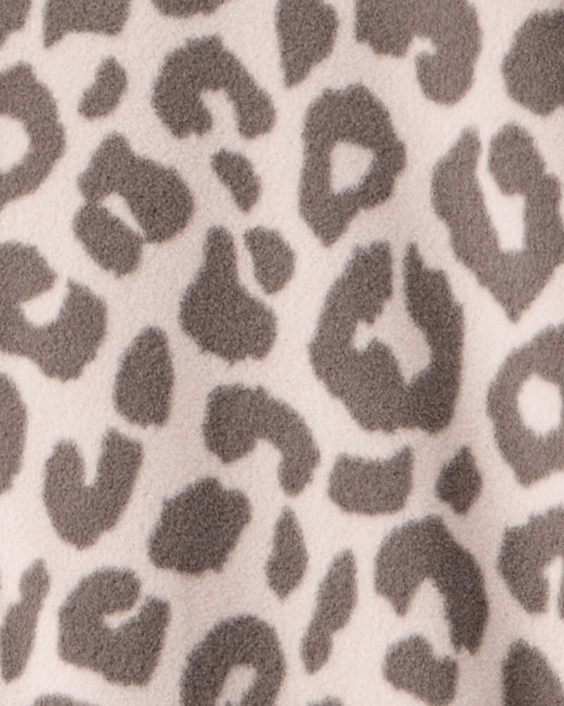 Girls Leopard Print Fleece Long-Sleeve Loose Fit 1-Piece Pajamas -Brown, image 2 of 3 slides