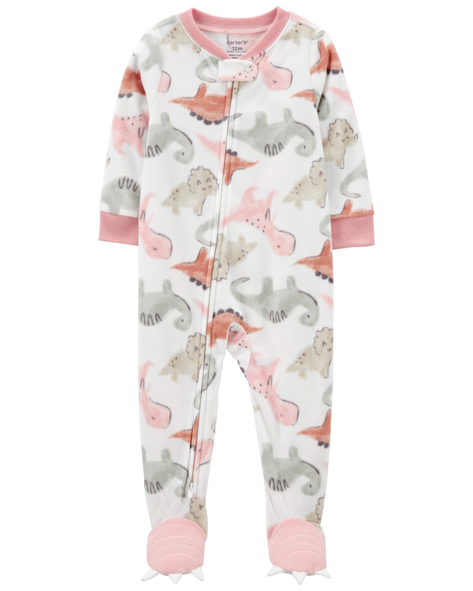 Ivory Toddler 1 Piece Dinosaur Fleece Footie Pajamas carters
