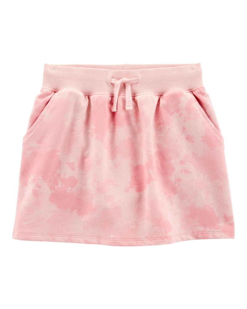 Kid Drawstring Cloud Dye French Terry Skort - Pink, image 1 of 4 slides