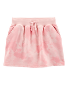 Kid Drawstring Cloud Dye French Terry Skort - Pink, image 1 of 4 slides
