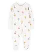 Baby Girl Floral Print 2-Way Zip PurelySoft Sleep & Play Pajamas - Ivory, image 1 of 6 slides