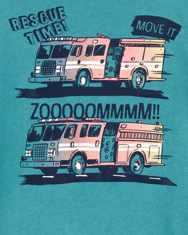 Toddler Fire Truck Short-Sleeve Graphic Tee - Teal, image 2 of 3 slides