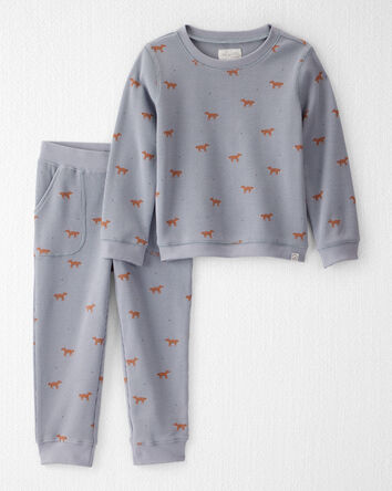 Toddler Organic Cotton Waffle Knit Set in Shadow Fox Print, 