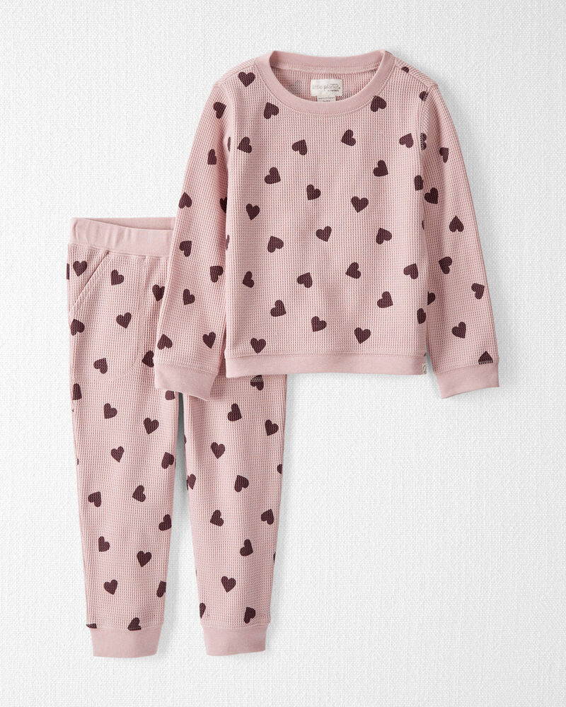 Toddler Waffle Knit Pajamas Set Made with Organic Cotton in Hearts, image 1 of 3 slides