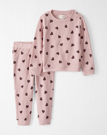 Toddler Waffle Knit Pajamas Set Made with Organic Cotton in Hearts, 