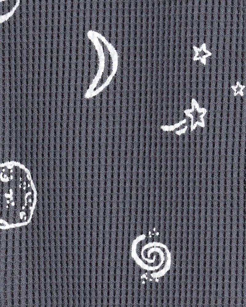 Baby Boy Space Print 2-Way Zip Waffle Knit Sleep & Play - Grey, image 2 of 3 slides