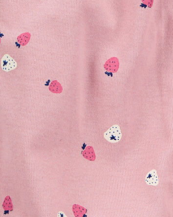 Baby Girl Strawberry Print Ribbed Short-Sleeve Romper - Pink, 