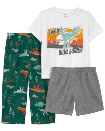 Toddler 3-Piece Dinosaur Loose Fit Pajamas, 