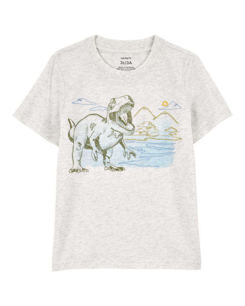 Baby Short-Sleeve Dinosaur Tee - Grey, image 1 of 3 slides