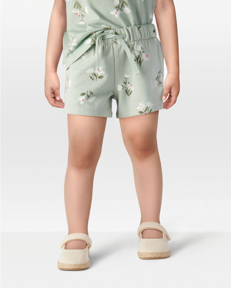 Toddler Girl Floral Pull-On French Terry Shorts - Green, image 2 of 6 slides