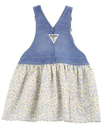 Baby Floral Print Denim Jumper Dress, 